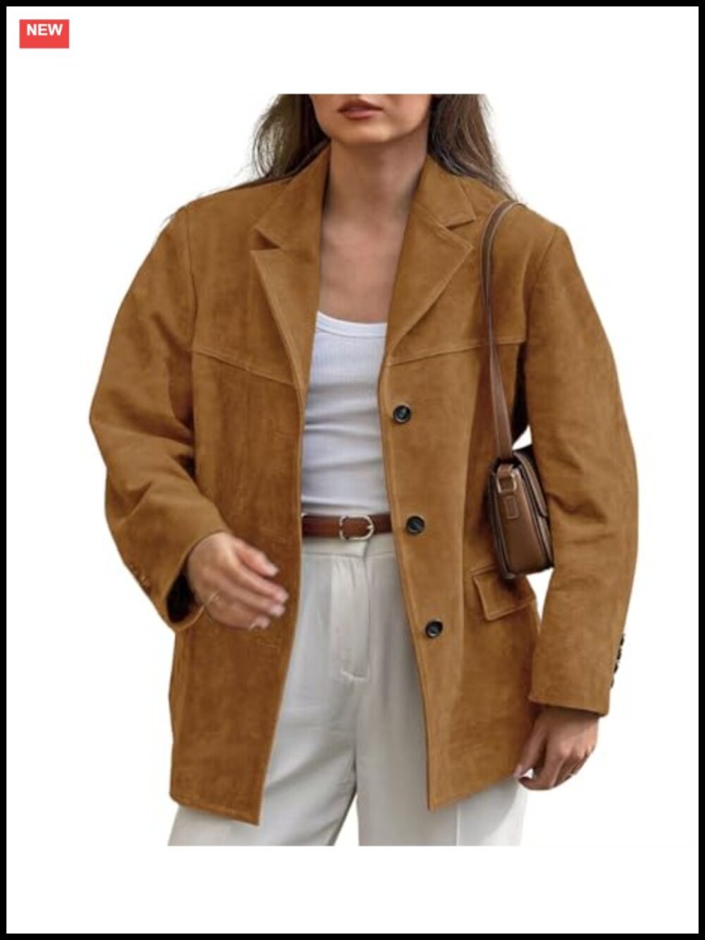 Faux Suede Blazer Jacket Notched Lapel Single Breasted Business Casual